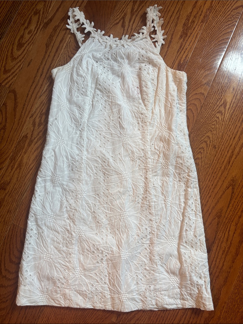 Lilly Pulitzer White Eyelet Dress with Floral Lace Straps
